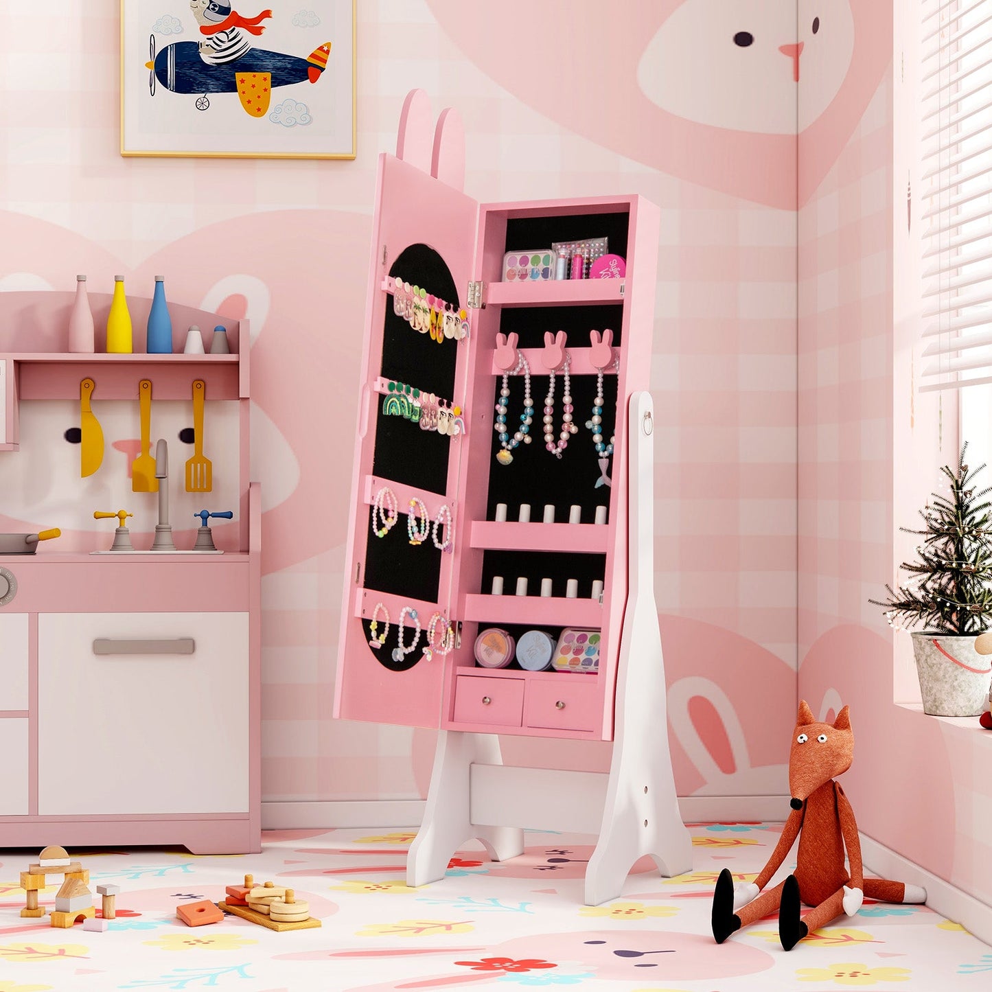 Armario de Joyería para Niños - Rosa con Inclinación Ajustable