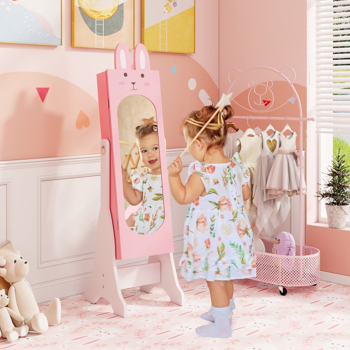 Armario de Joyería para Niños - Rosa con Inclinación Ajustable