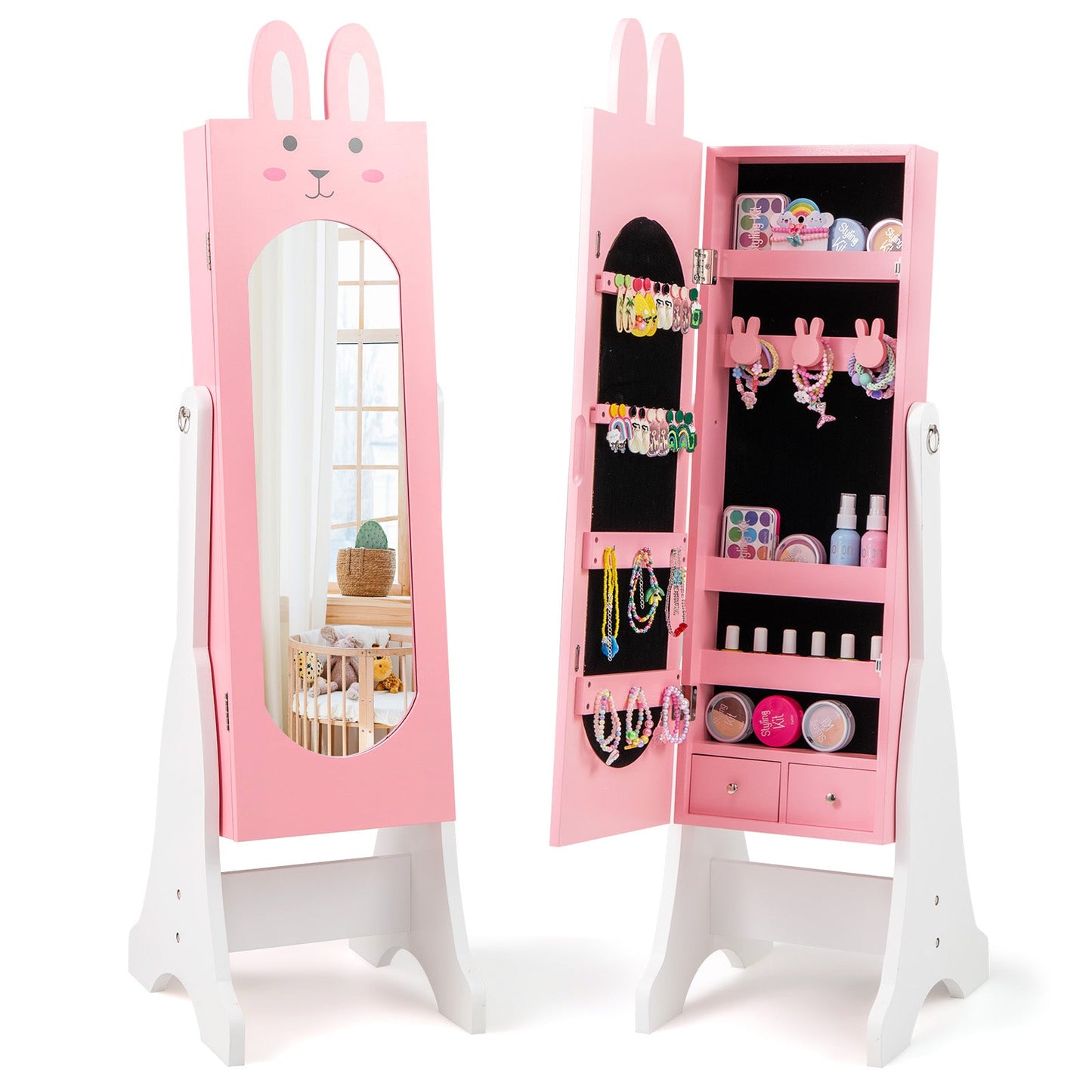 Armario de Joyería para Niños - Rosa con Inclinación Ajustable