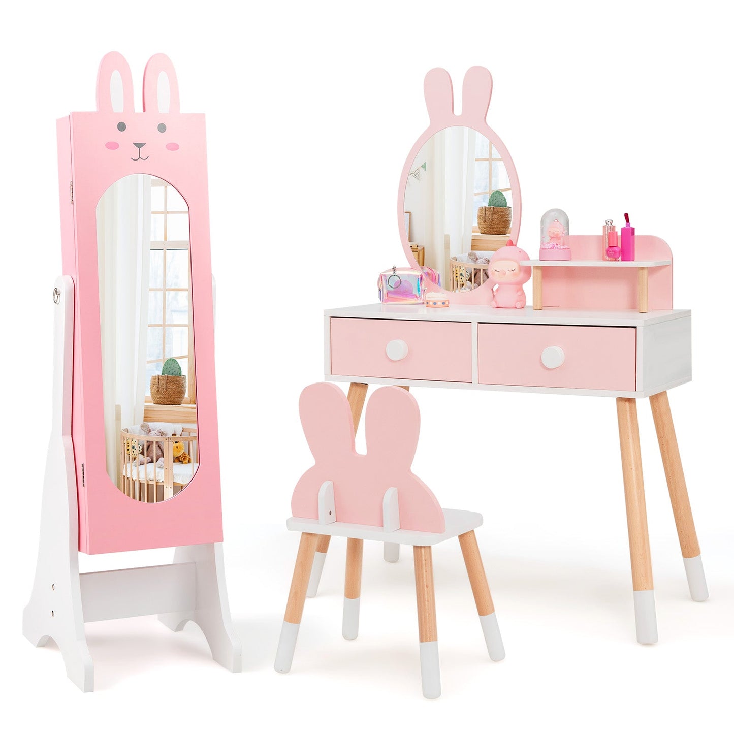 Armario de Joyería para Niños - Rosa con Inclinación Ajustable