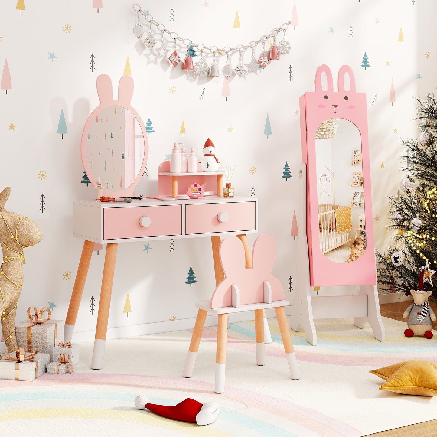 Armario de Joyería para Niños - Rosa con Inclinación Ajustable