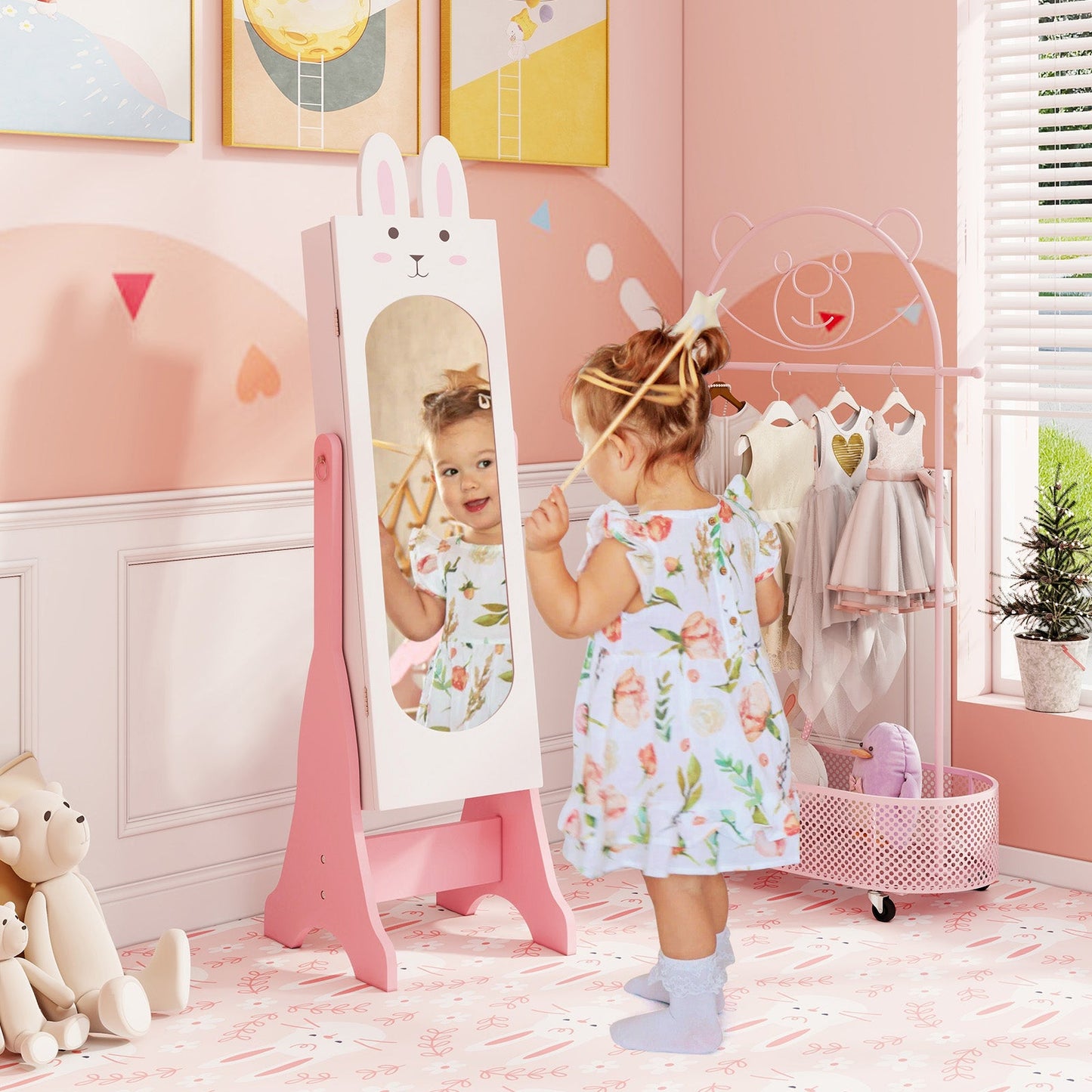 Armoire à bijoux pour enfants avec miroir ajustable - Blanc