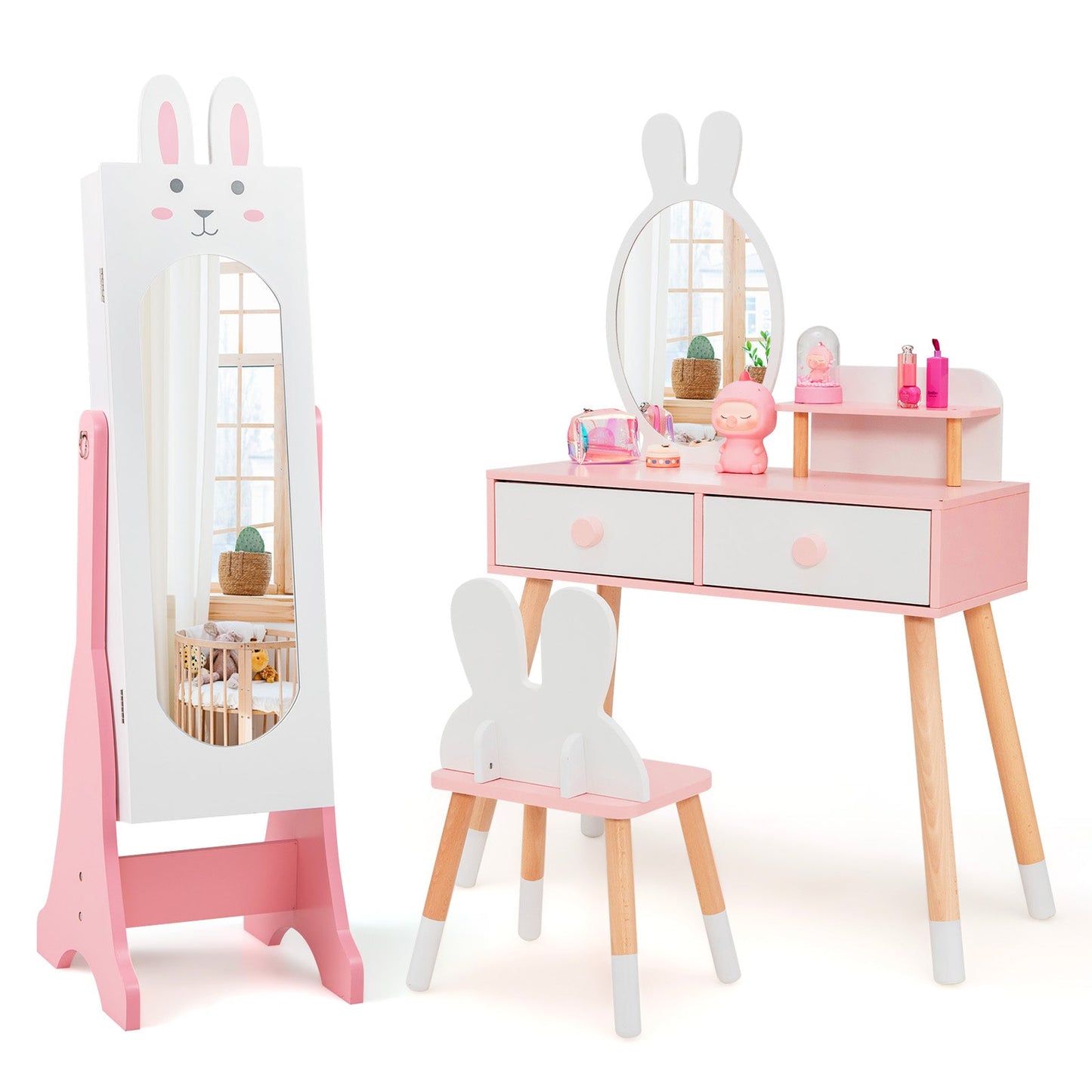 Armoire à bijoux pour enfants avec miroir ajustable - Blanc