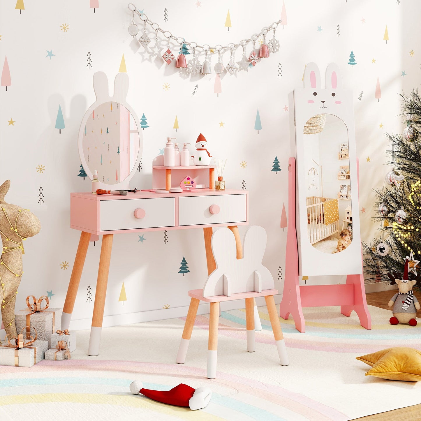 Armoire à bijoux pour enfants avec miroir ajustable - Blanc