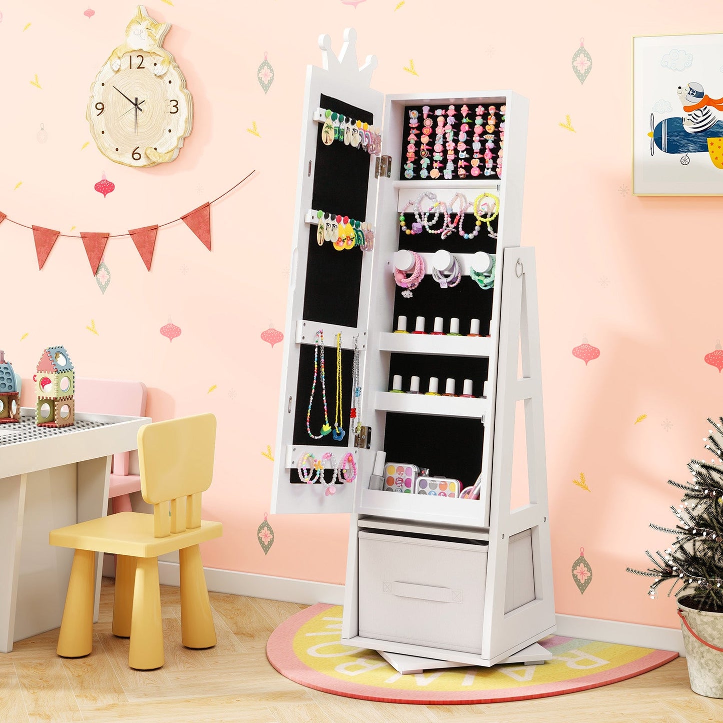 Armario de Joyería para Niños con Base Giratoria - Blanco