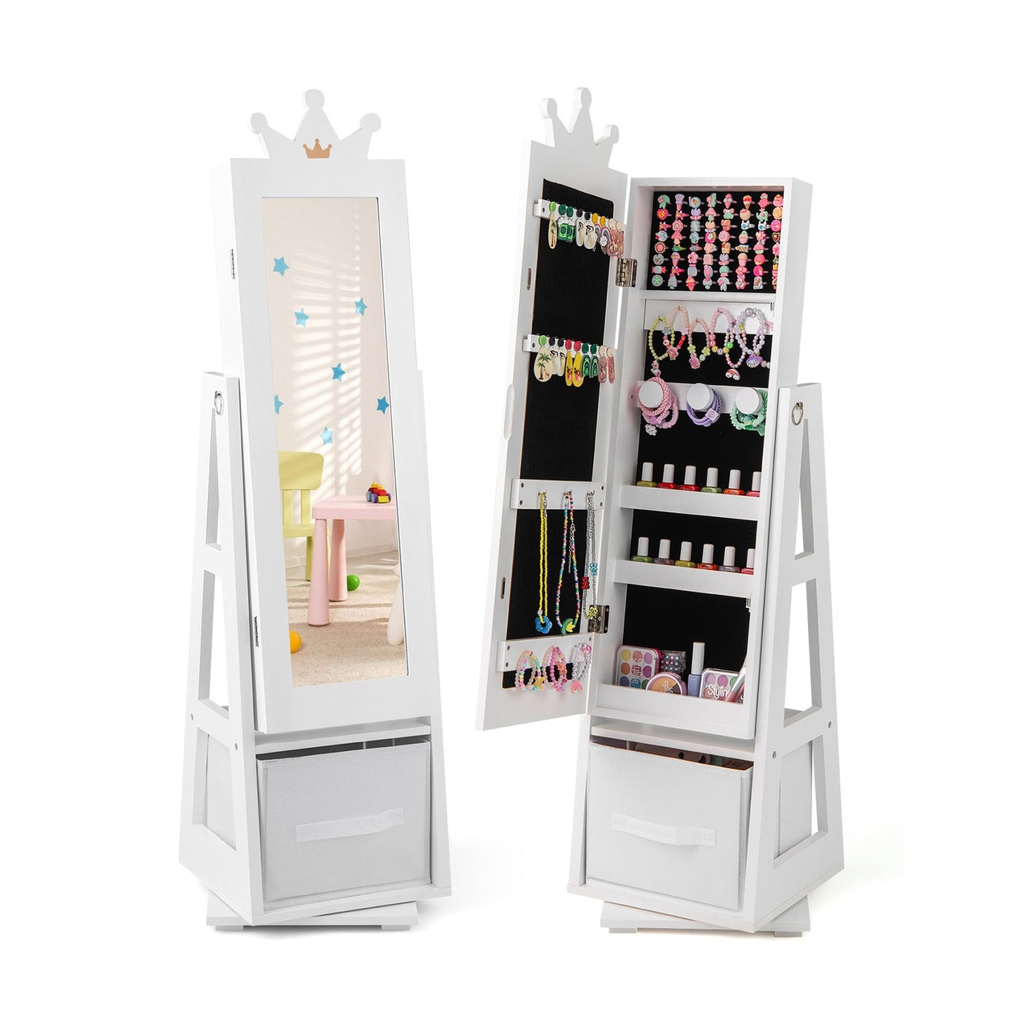 Armario de Joyería para Niños con Base Giratoria - Blanco