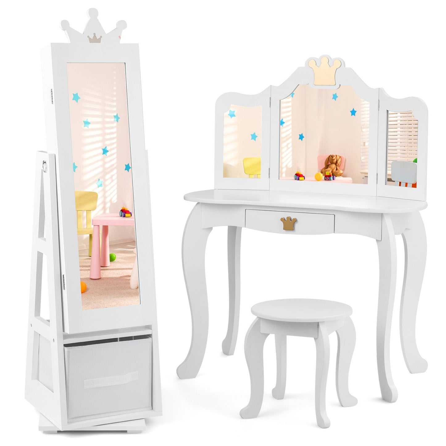 Armario de Joyería para Niños con Base Giratoria - Blanco