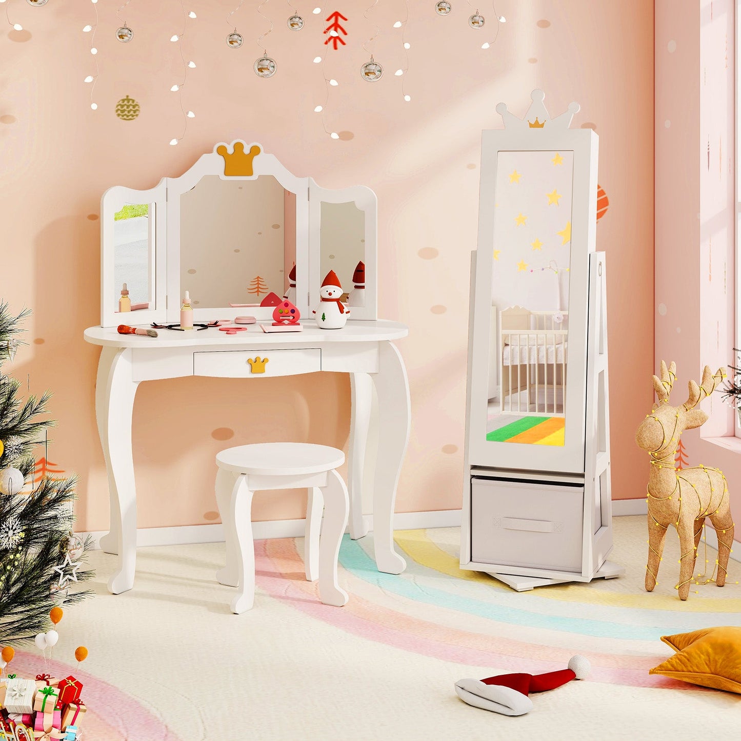 Armario de Joyería para Niños con Base Giratoria - Blanco