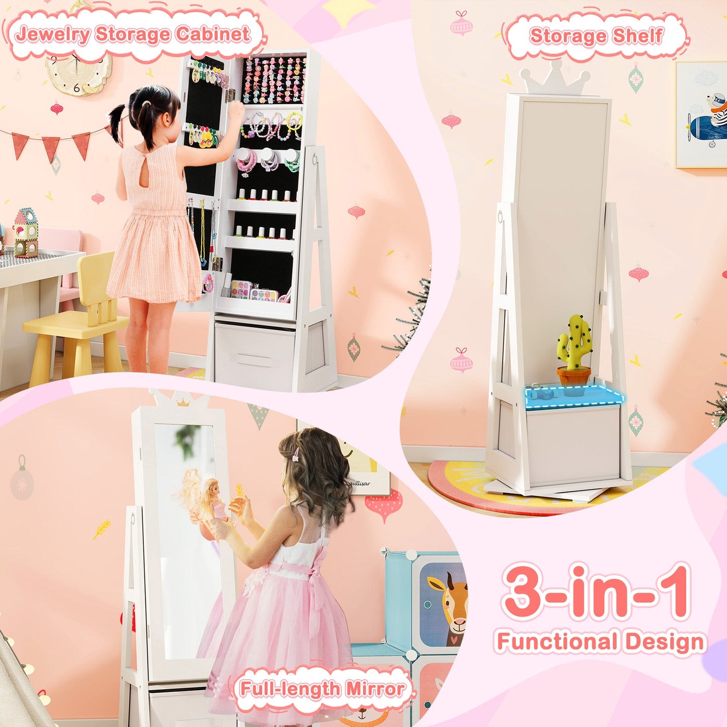 Armario de Joyería para Niños con Base Giratoria - Blanco