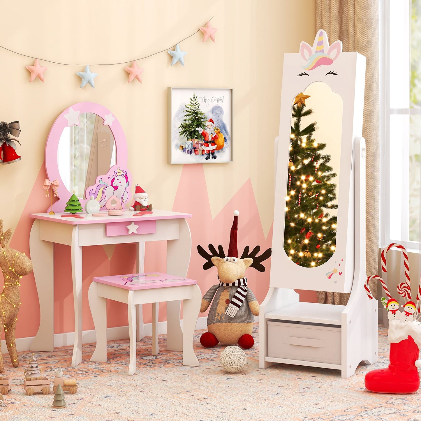 Cabinet de Bijoux pour Enfants avec Miroir Plein Long - Blanc