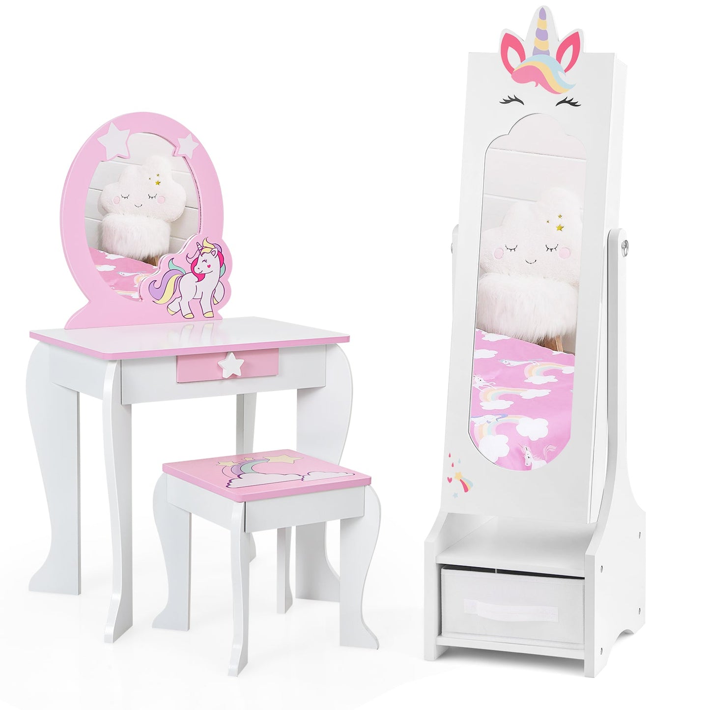 Cabinet de Bijoux pour Enfants avec Miroir Plein Long - Blanc