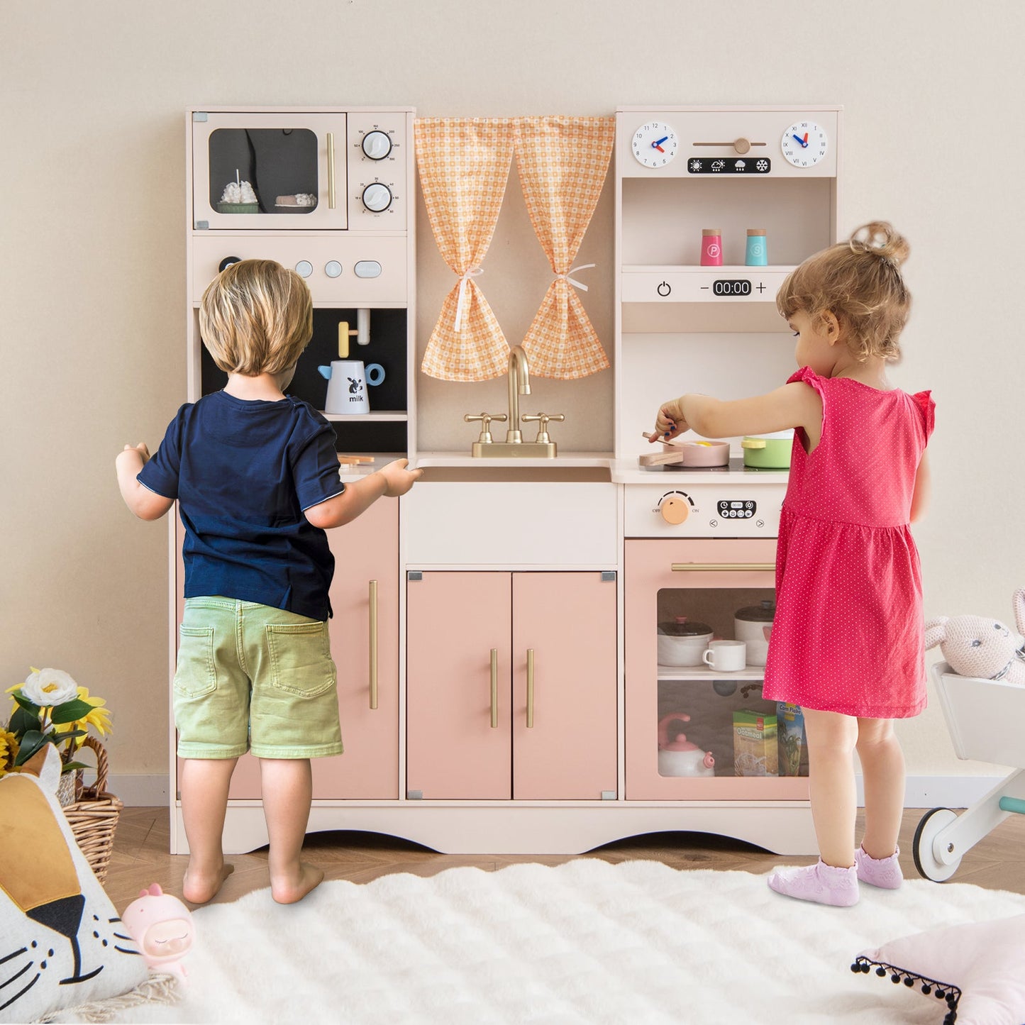 Juego de Cocina para Niños con Microondas y Cafetera - Rosa