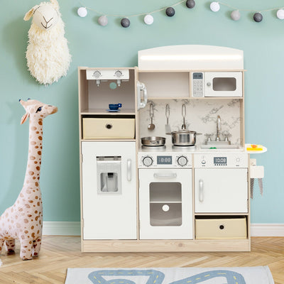 Kids Kitchen Playset with LED Lights & Removable Bins