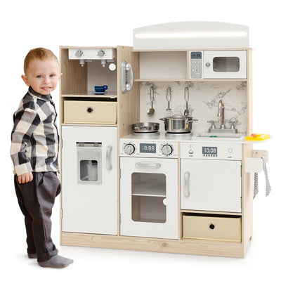 Kids Kitchen Playset with LED Lights & Removable Bins