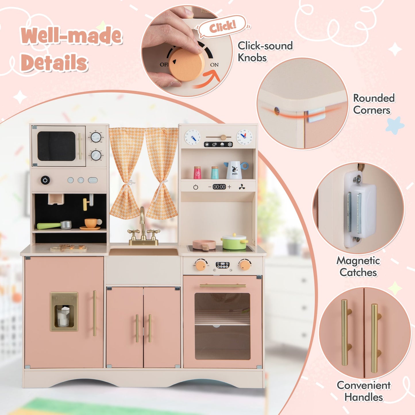 Juego de Cocina para Niños con Microondas y Cafetera - Rosa
