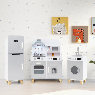 Kids Kitchen Playset 3-in-1 with Refrigerator and Washing Machine - Gray