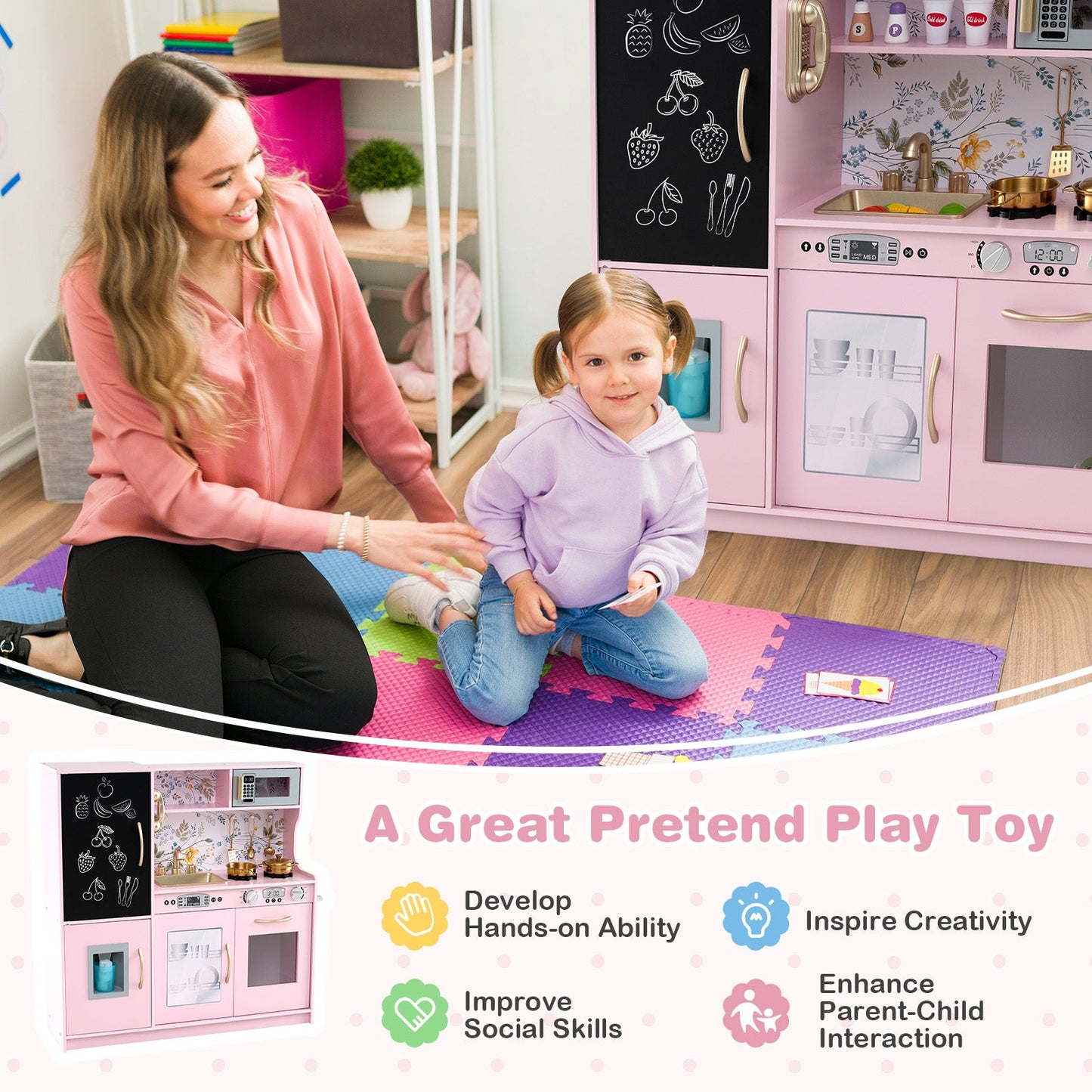 Gbruno Toddler Pretend Play Kitchen - Light Pink