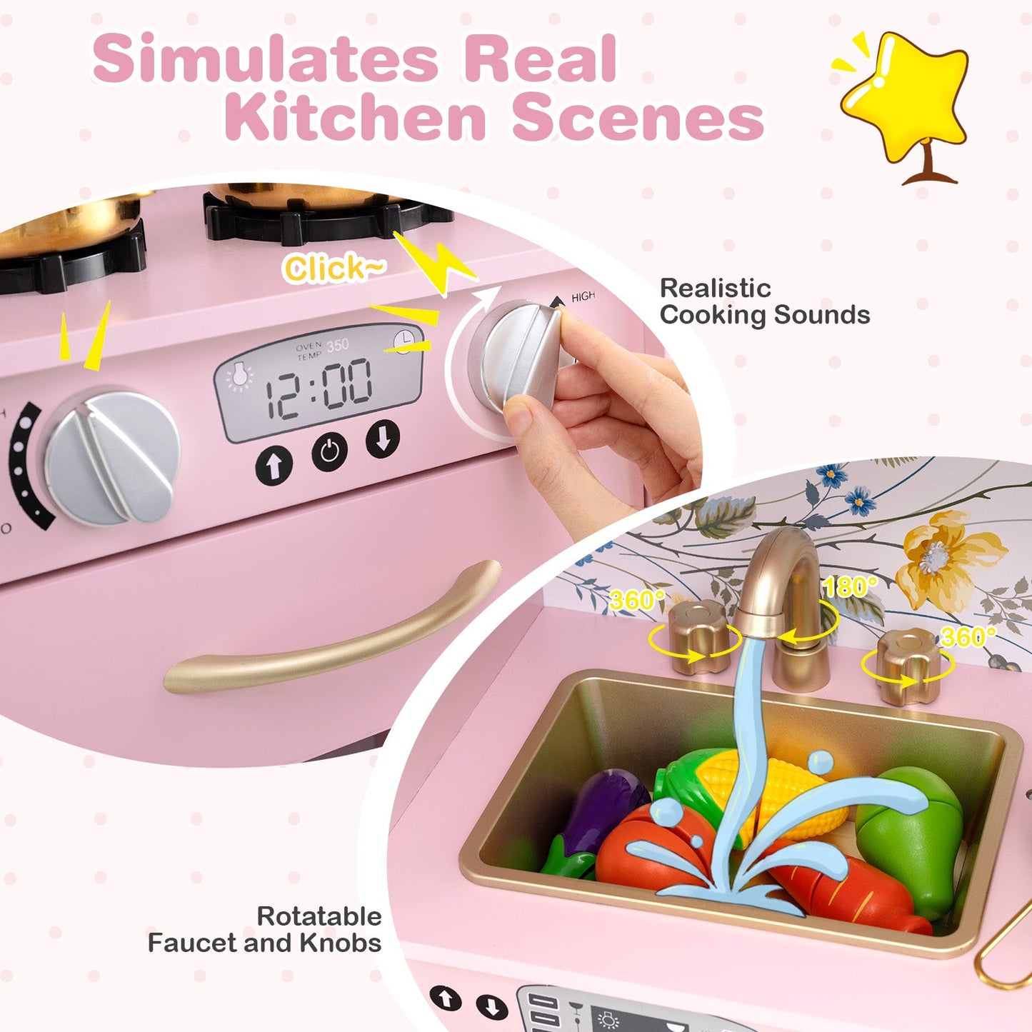 Gbruno Toddler Pretend Play Kitchen - Light Pink