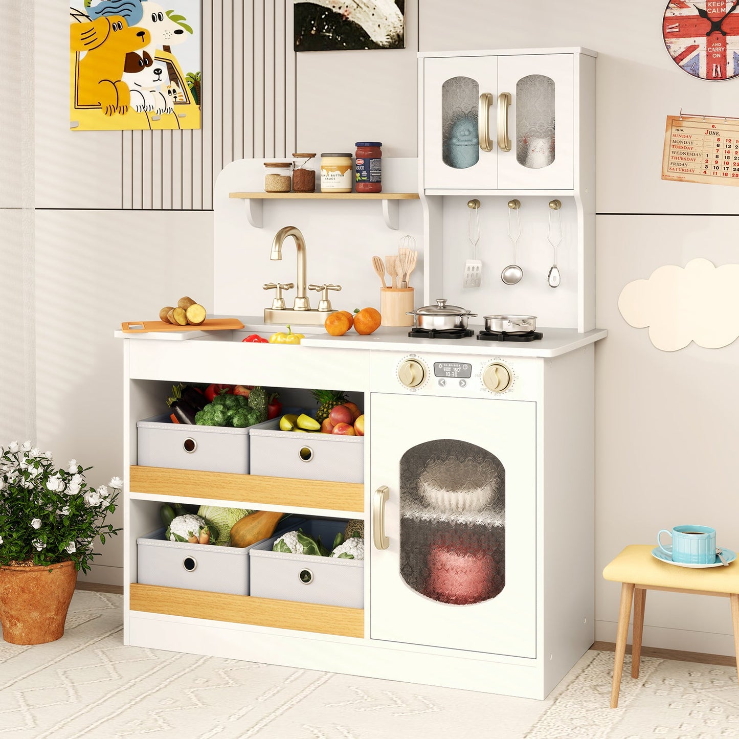 Kids Kitchen Playset with Cooking Accessories - White