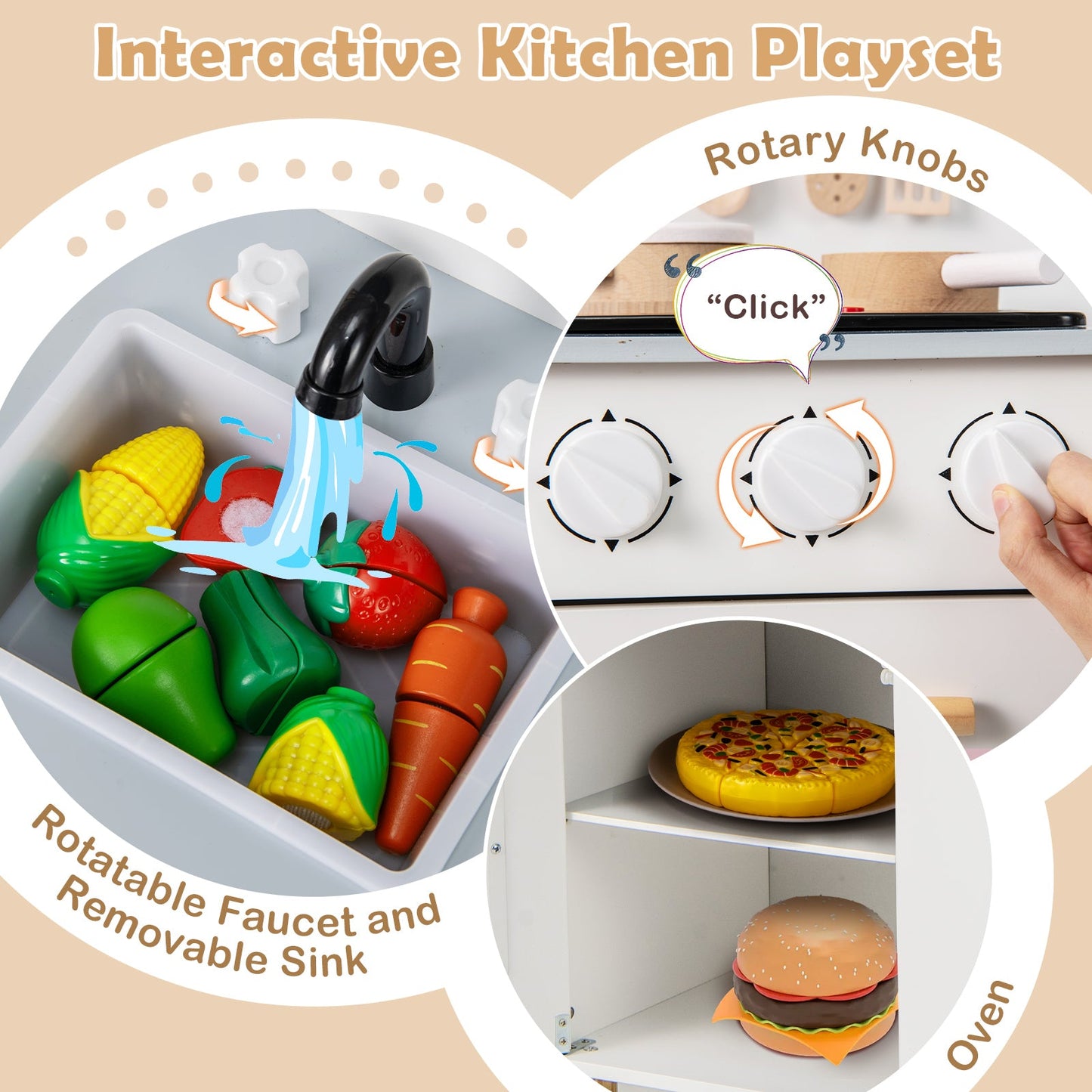 Kids Kitchen Playset with Cooking Accessories - White
