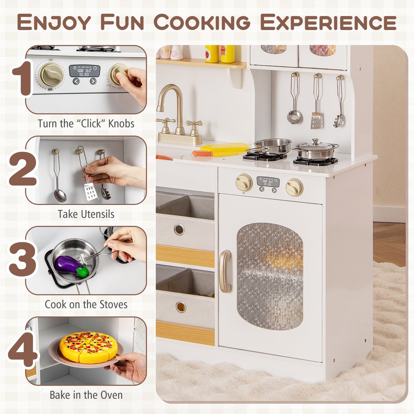 Kids Kitchen Playset with Cooking Accessories - White