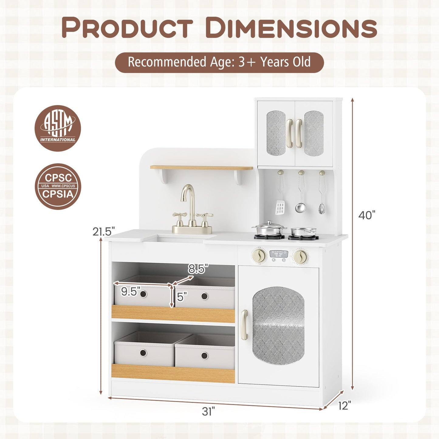 Kids Kitchen Playset with Cooking Accessories - White