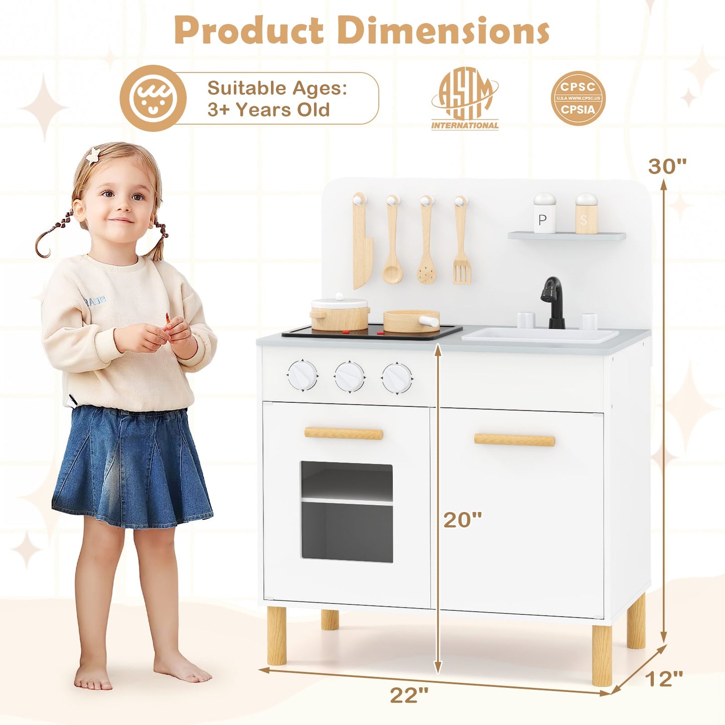 Kids Kitchen Playset with Cooking Accessories - White