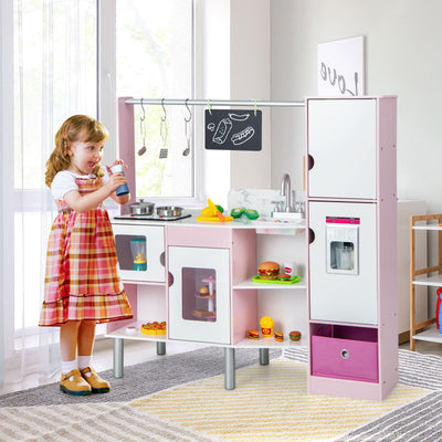2-in-1 Double-Sided Kids Kitchen and Market - Pink
