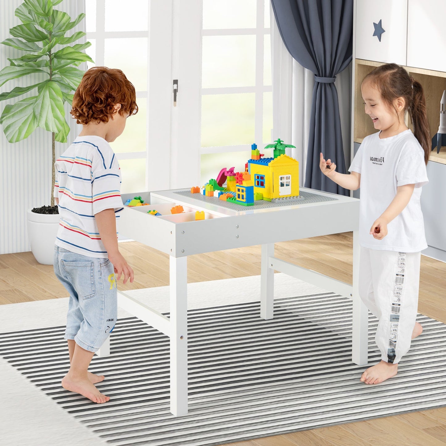 3-in-1 Wooden Kids Table with Storage and Double-Sided Top