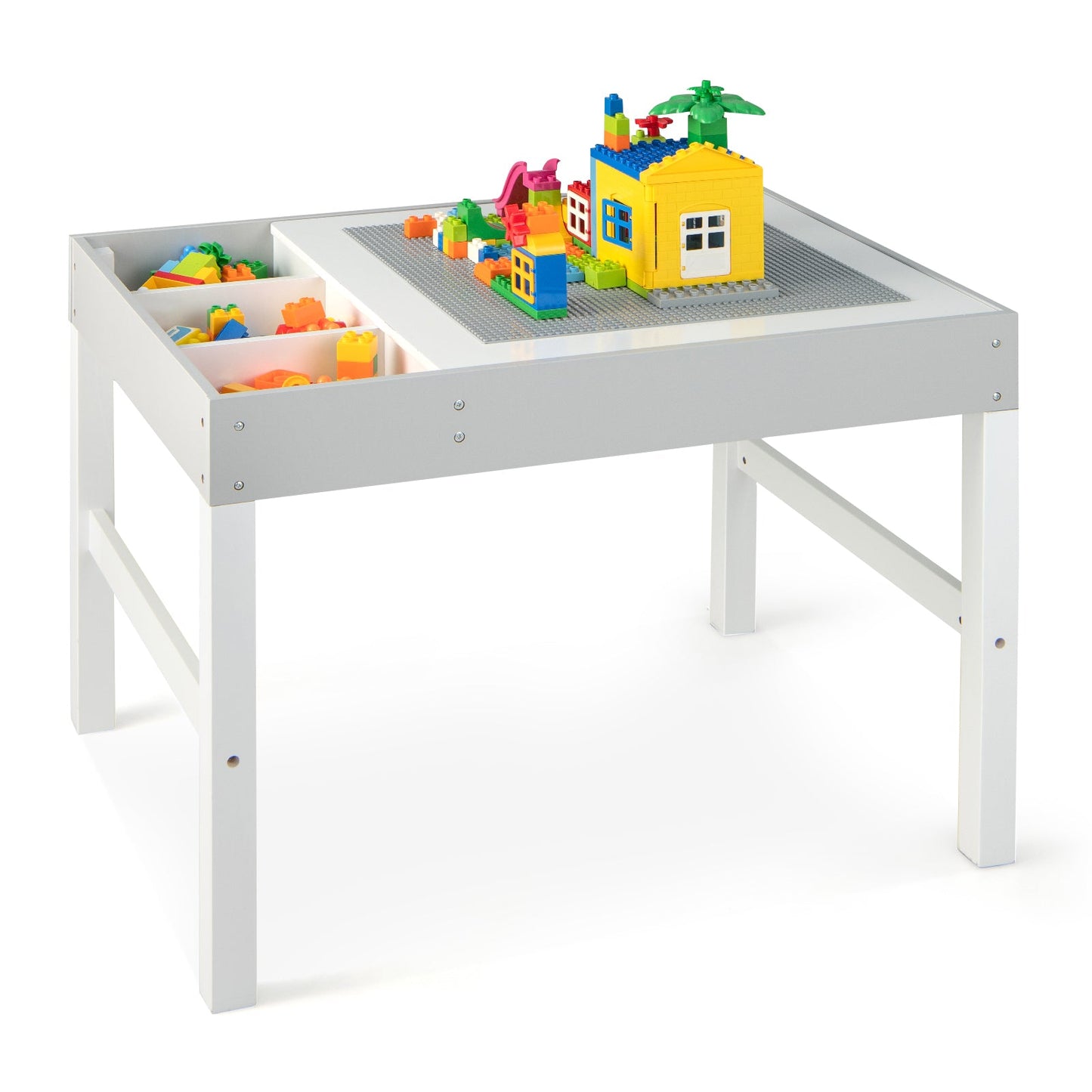 3-in-1 Wooden Kids Table with Storage and Double-Sided Top
