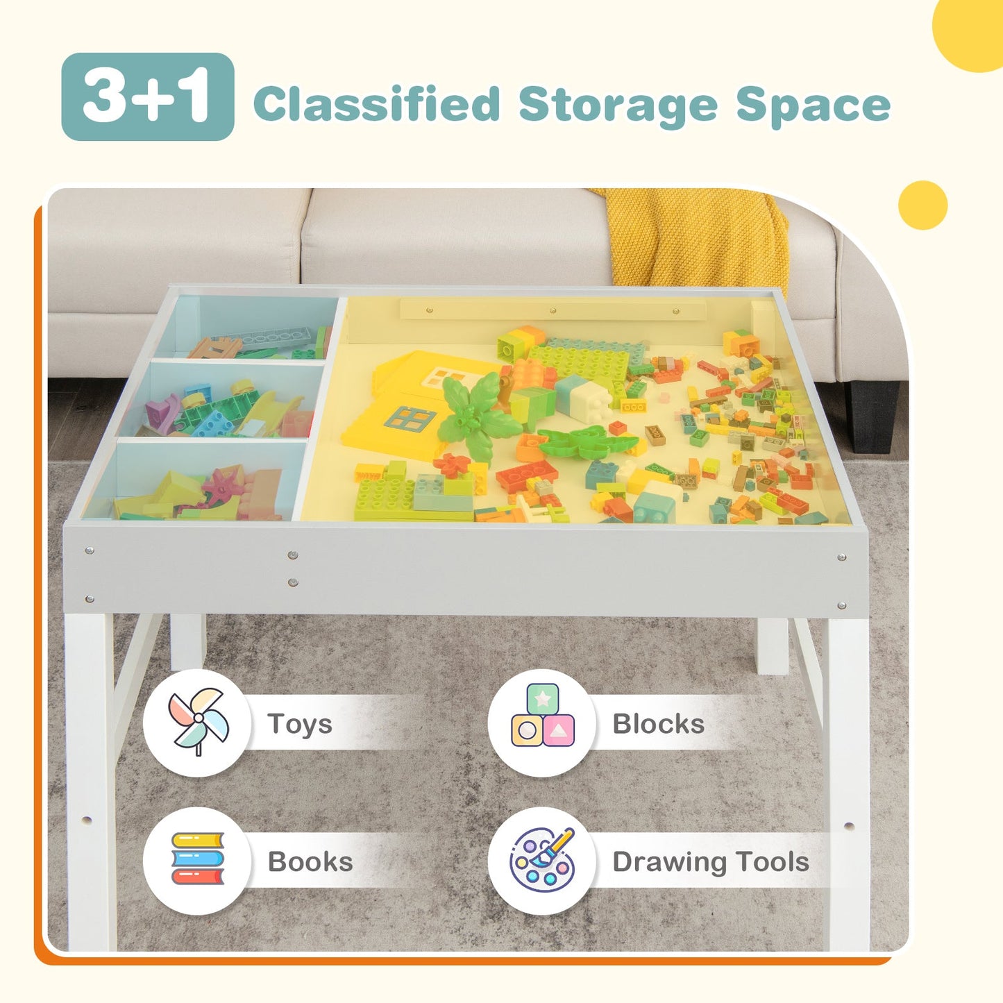 3-in-1 Wooden Kids Table with Storage and Double-Sided Top