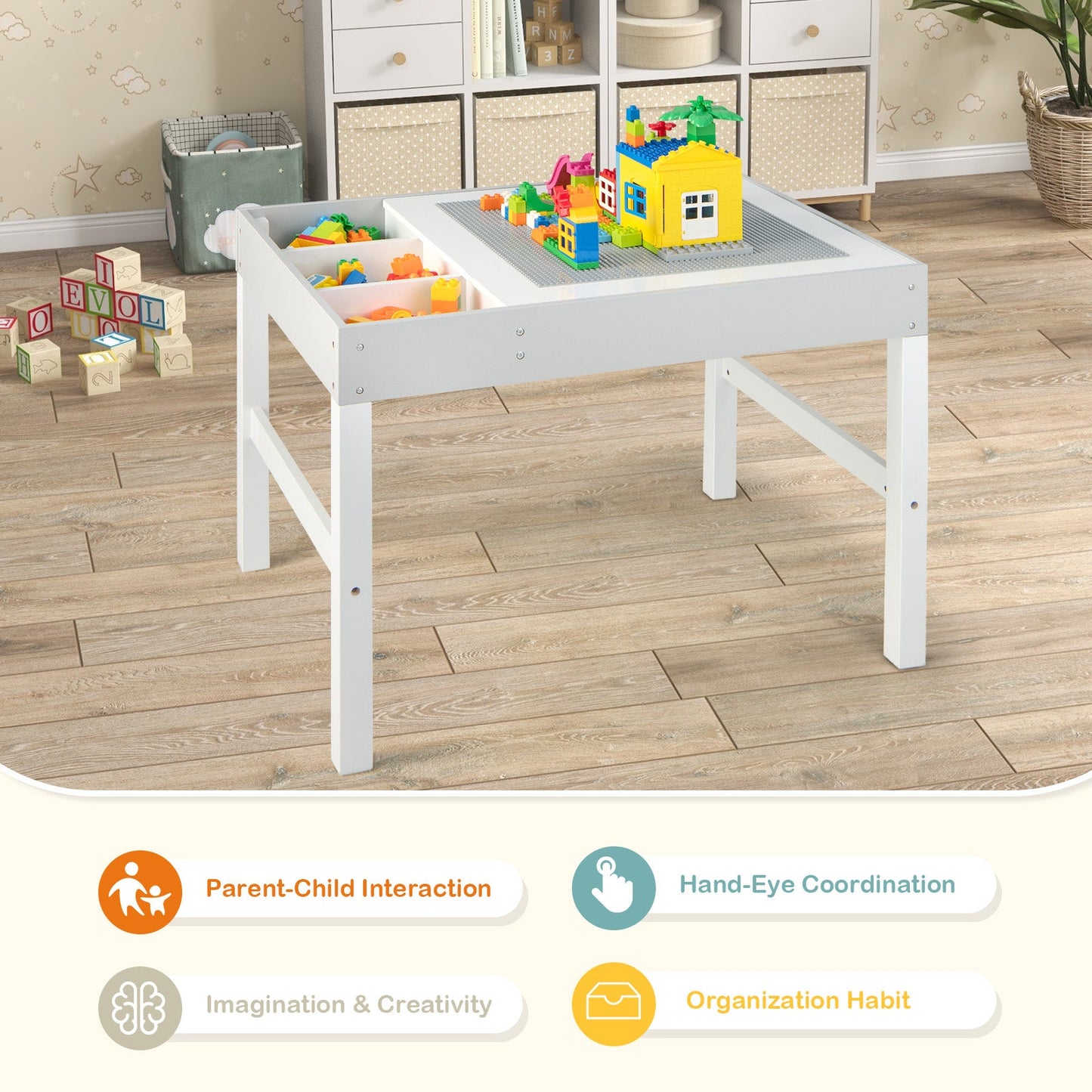 3-in-1 Wooden Kids Table with Storage and Double-Sided Top