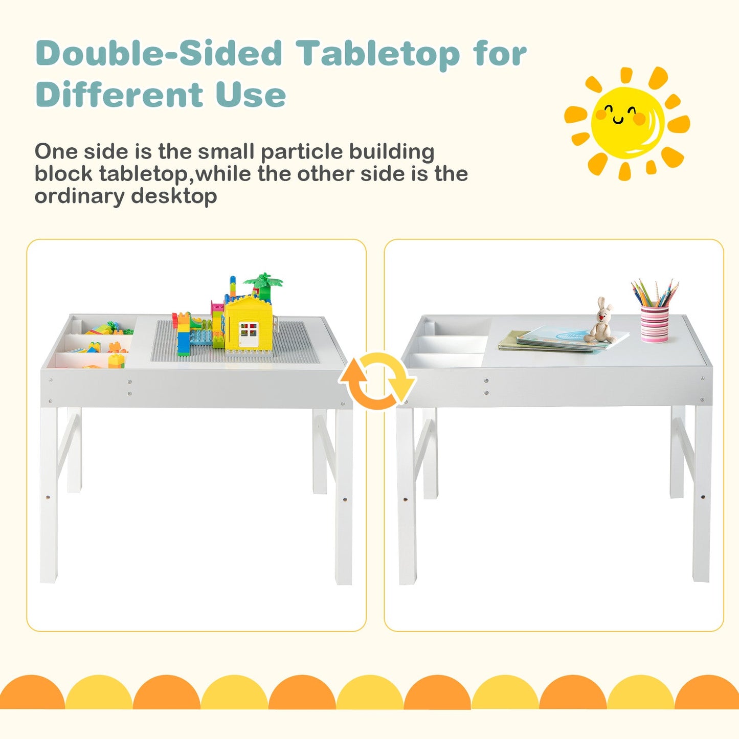 3-in-1 Wooden Kids Table with Storage and Double-Sided Top