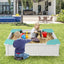 Caja de arena para niños al aire libre con tapa y asientos en las esquinas - Blanca