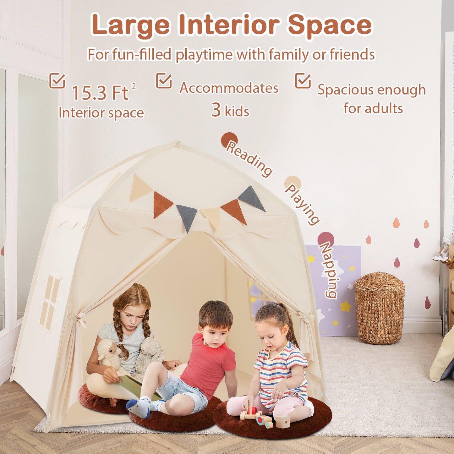 Kids Play Tent Bed Tent with String Lights - Extra Large Playhouse