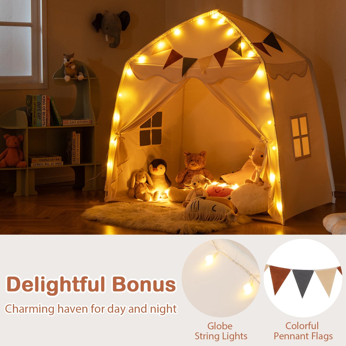 Kids Play Tent Bed Tent with String Lights - Extra Large Playhouse