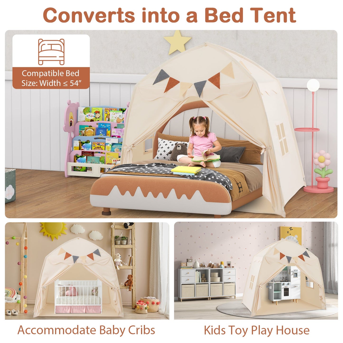 Kids Play Tent Bed Tent with String Lights - Extra Large Playhouse