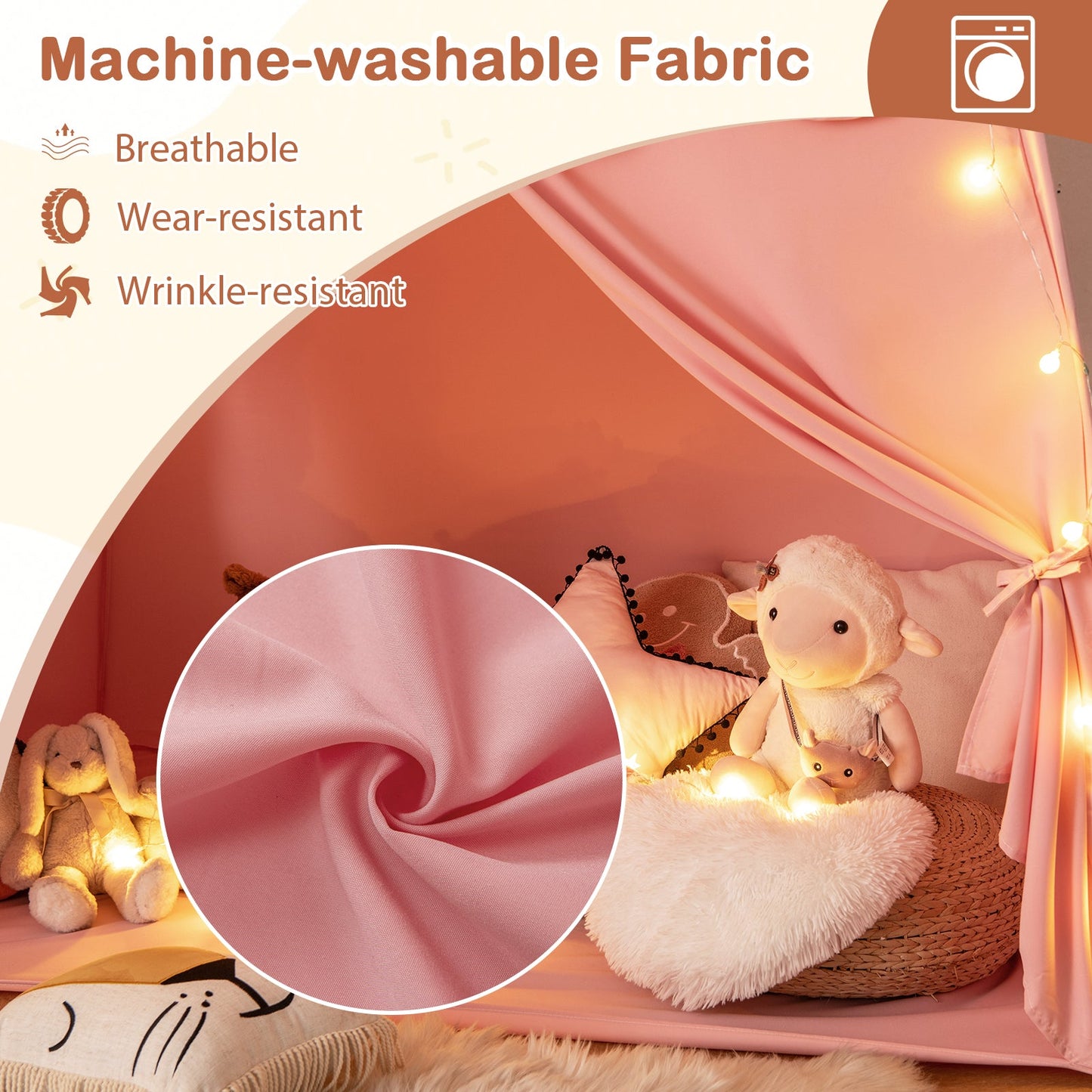 Tente de jeu extra large pour enfants avec guirlandes lumineuses - Rose