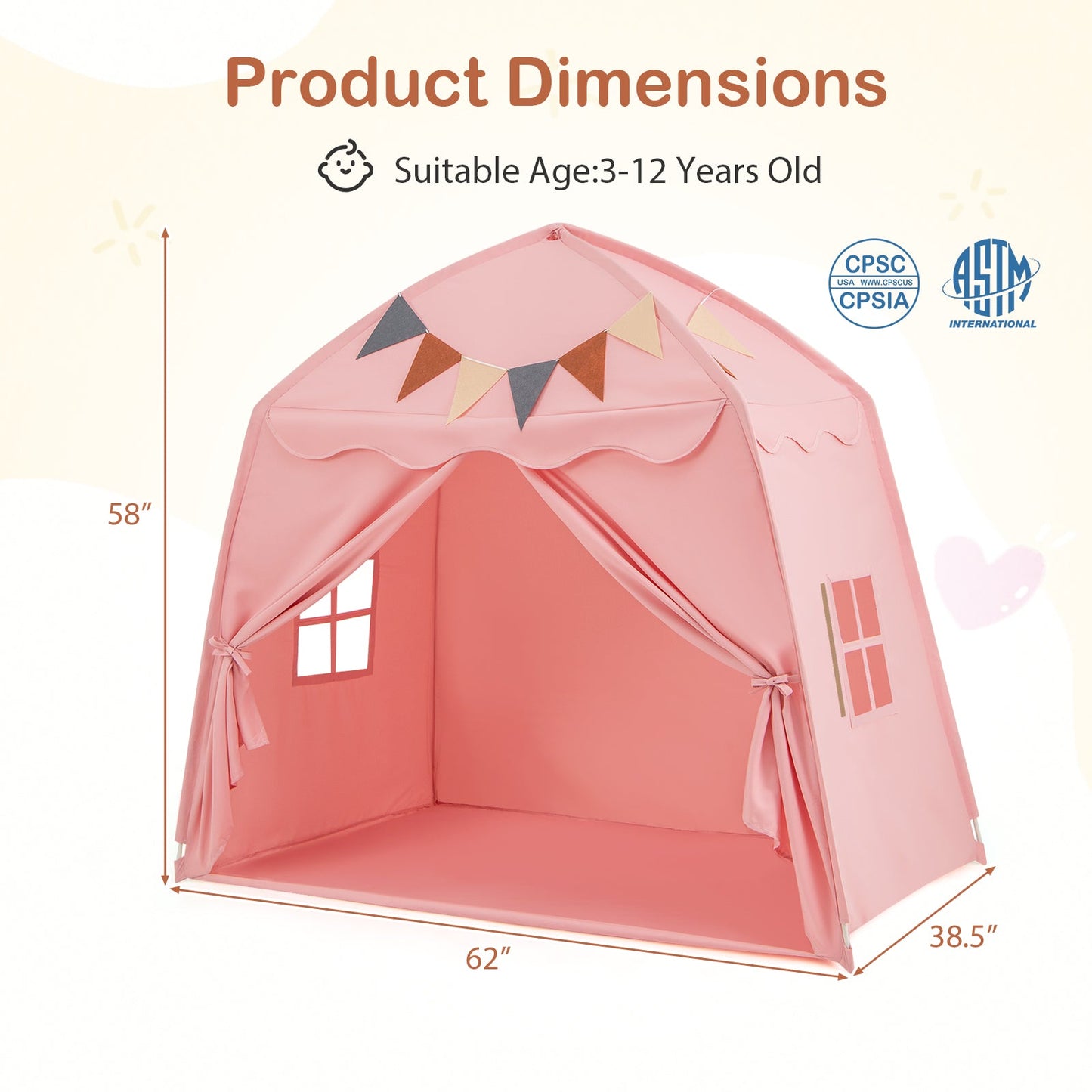 Tente de jeu extra large pour enfants avec guirlandes lumineuses - Rose