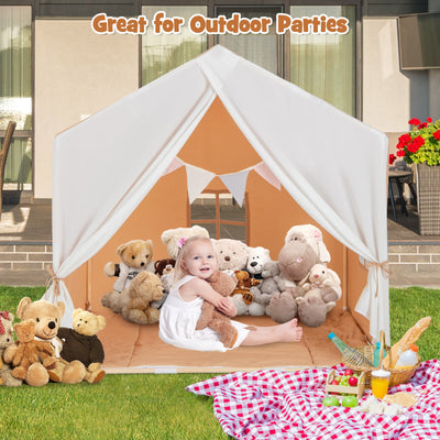 Kid's Play Tent with Washable Cotton Mat and Flag Banner - Orange