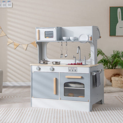 Juego de Cocina de Imaginación para Niños de Doble Cara con Café para 2 Personas - Gris
