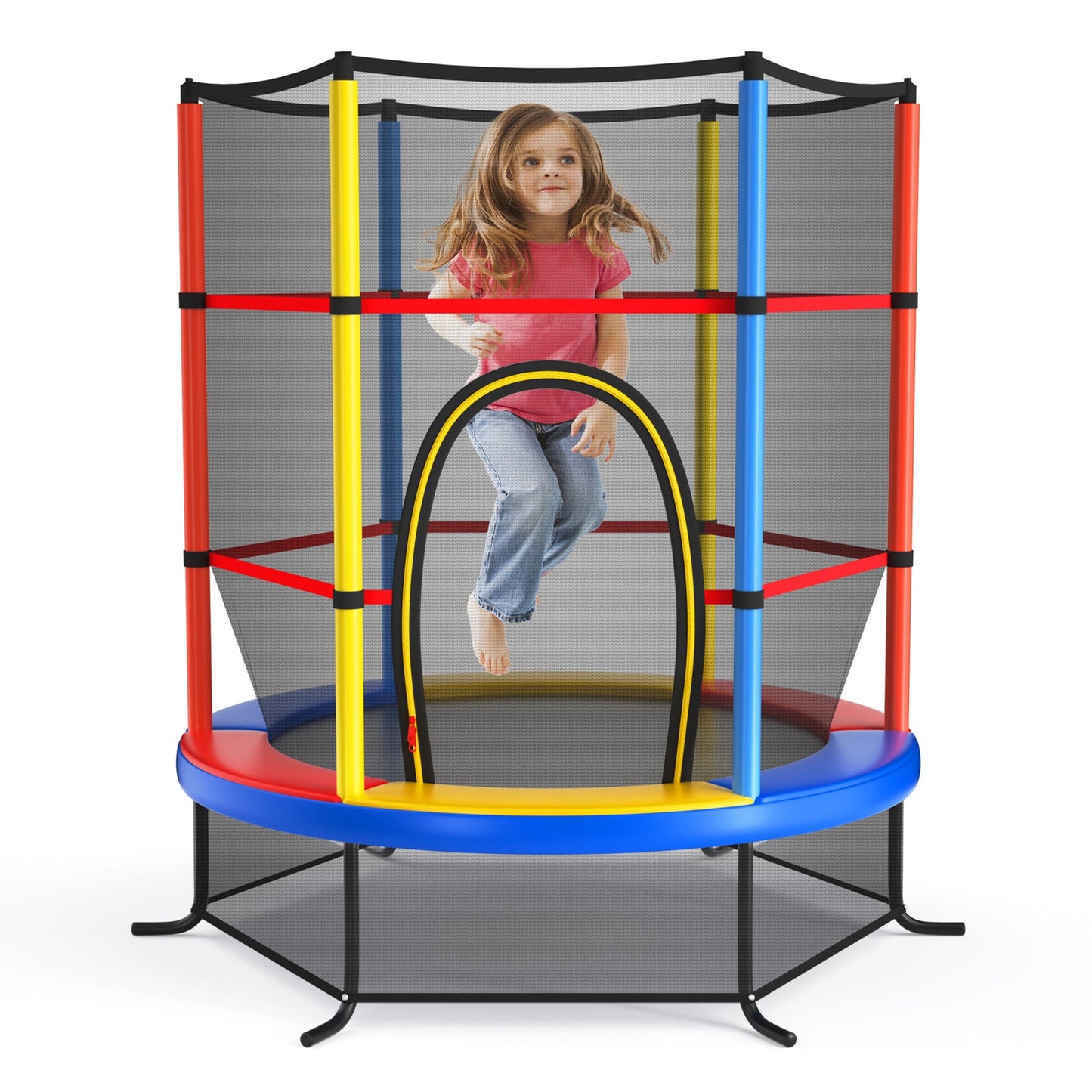 Trampoline pour enfants de 55 pouces avec filet de sécurité - Jaune