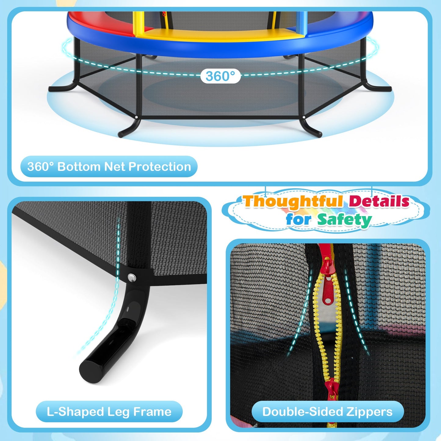 Trampoline pour enfants de 55 pouces avec filet de sécurité - Jaune