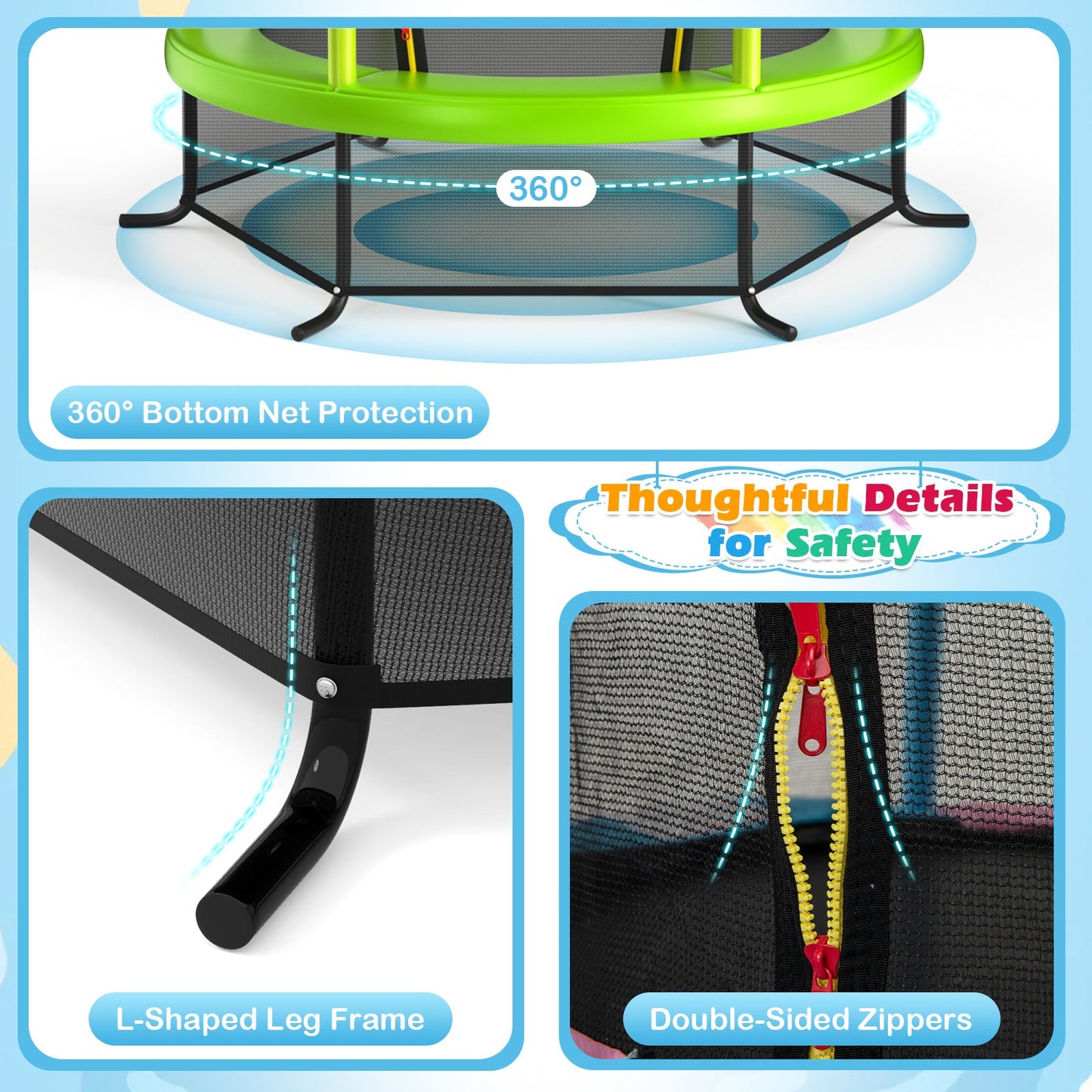 55 Inch Kids Trampoline with Safety Enclosure - Green