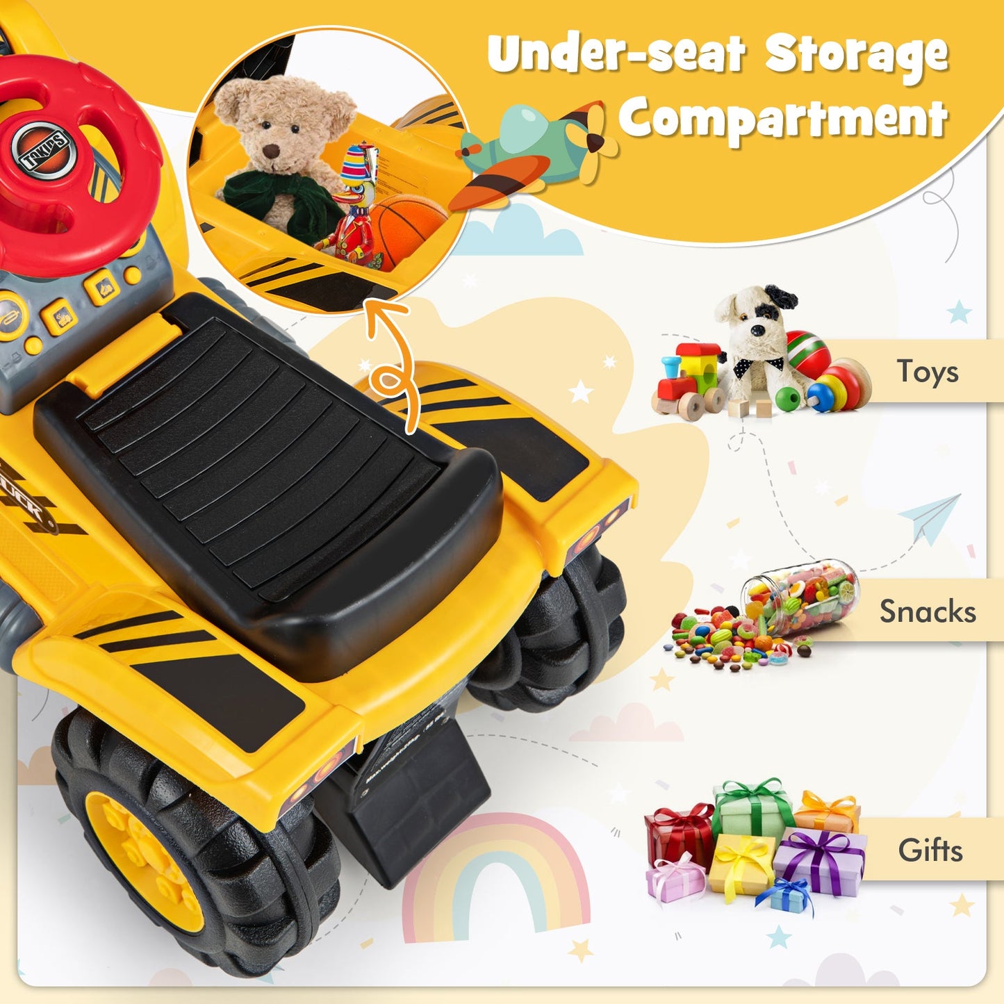 Kids Ride On Bulldozer Toy Truck with Adjustable Bucket