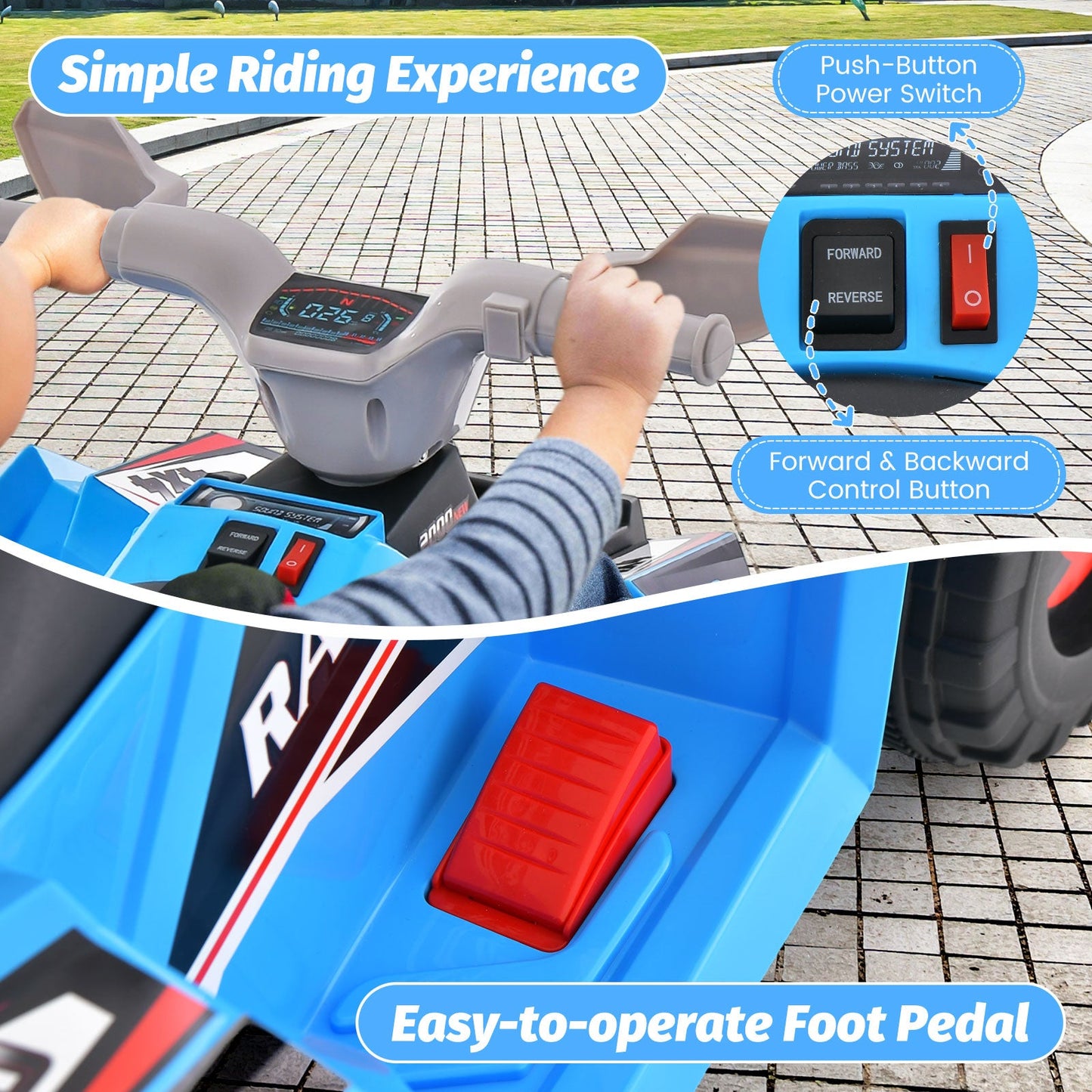 Kids Ride On ATV 4 Wheeler Quad Toy Car - Blue