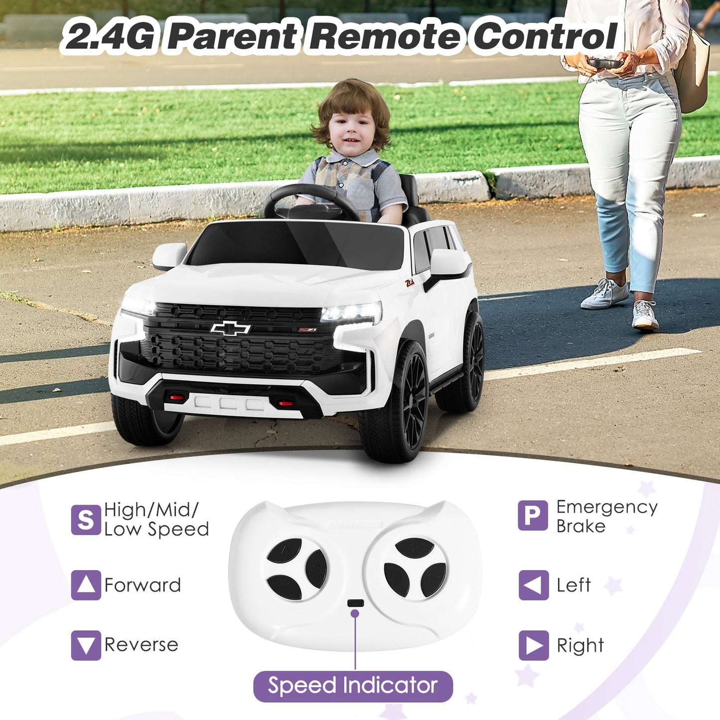 Gbruno Coche Eléctrico para Niños de 12V con Control Remoto - Blanco