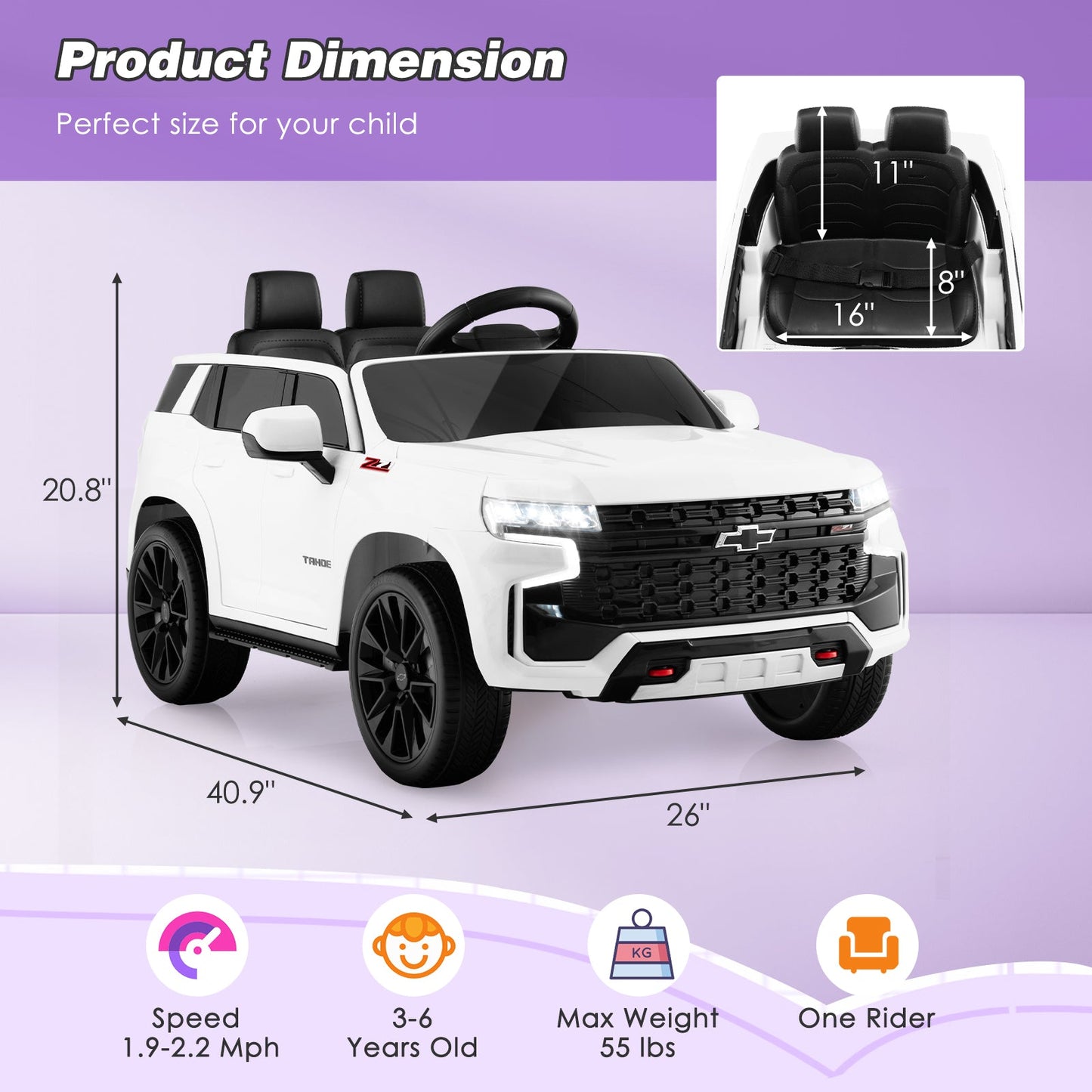 Gbruno Coche Eléctrico para Niños de 12V con Control Remoto - Blanco