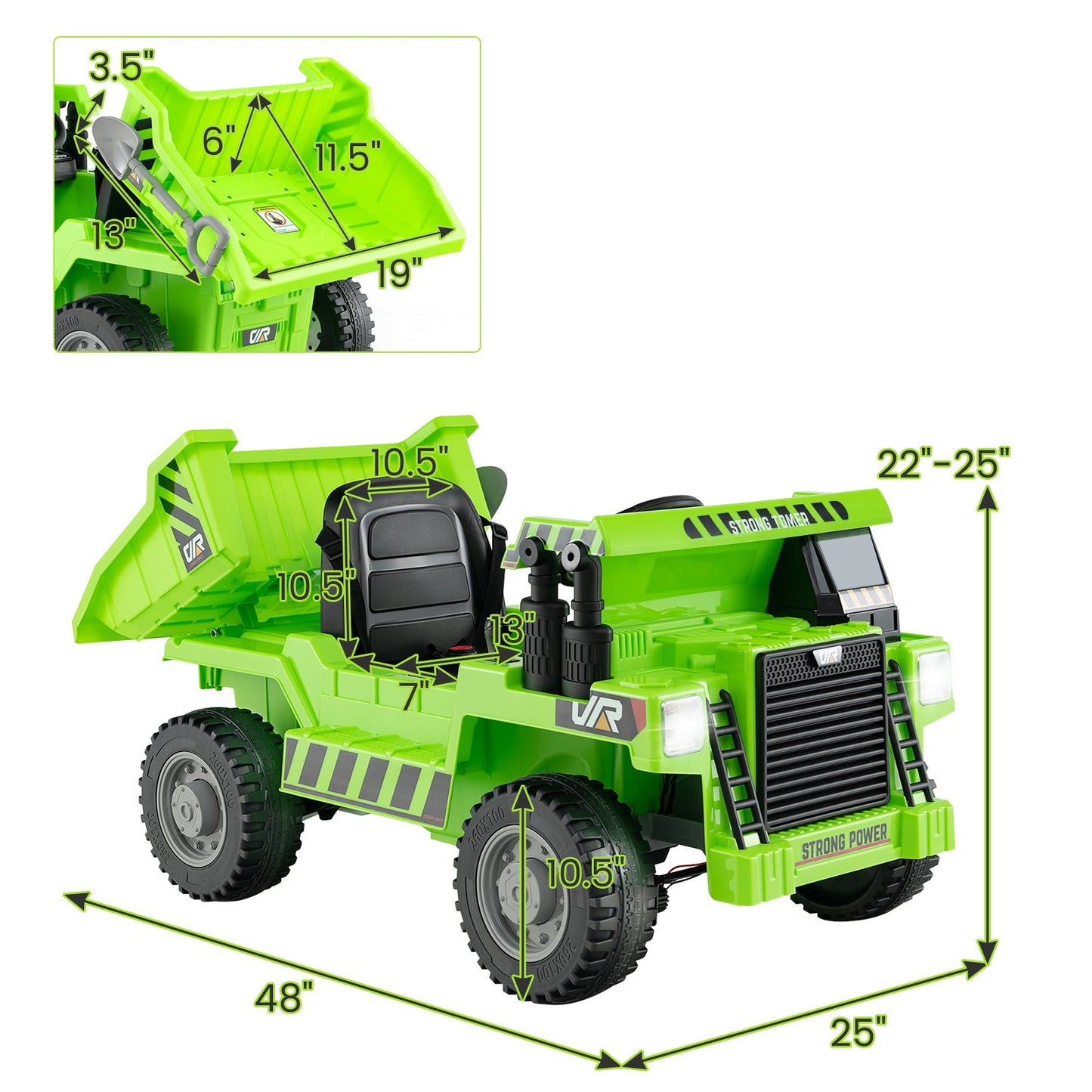 Kids Ride-On Dump Truck 12V Electric Vehicle - Green