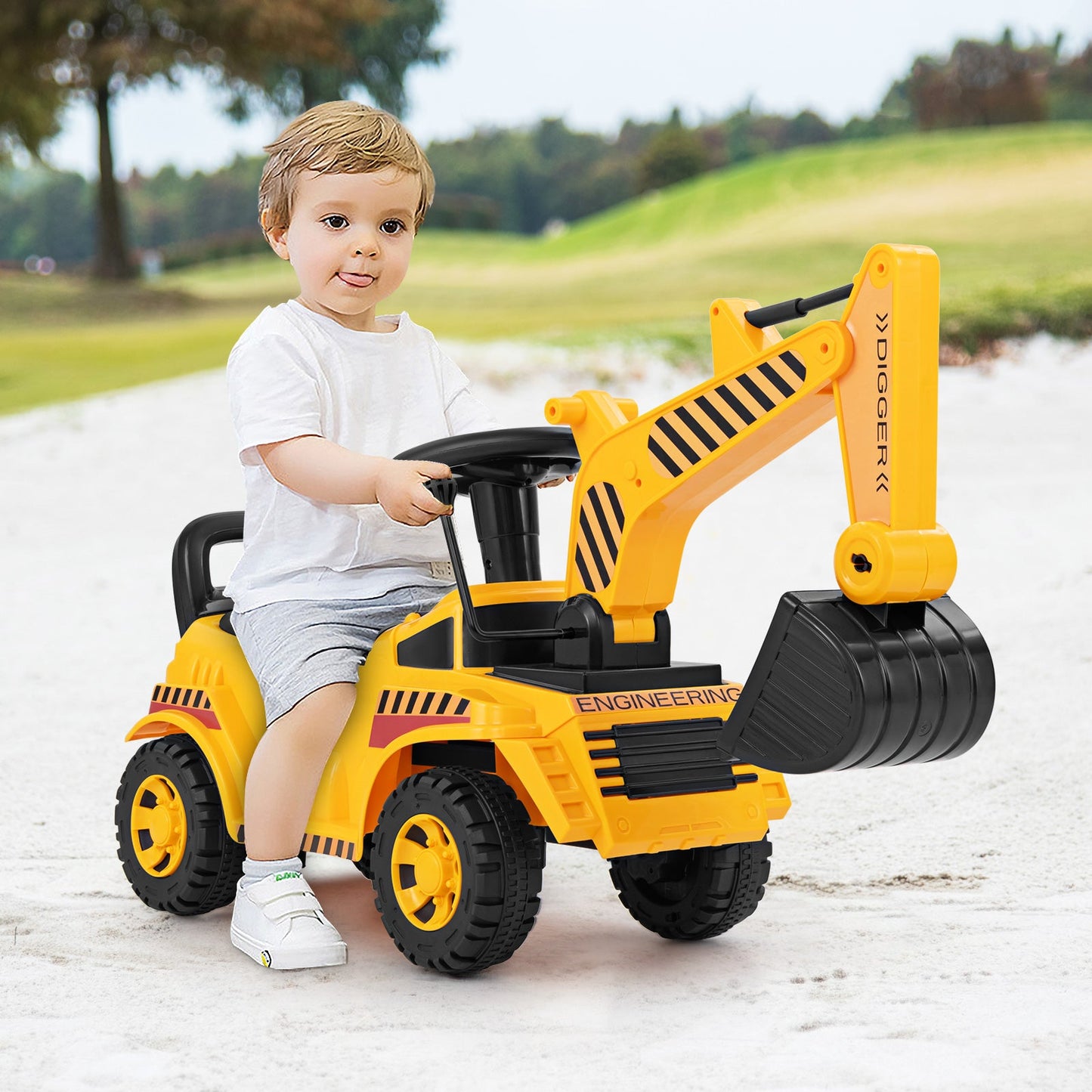 Excavadora de Paseo para Niños con Pala Ajustable - Amarillo